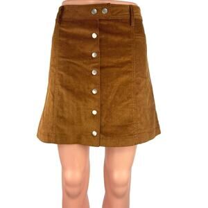 NEW Farrow Brown Corduroy Velvet Velour Button Front Mini A-line Casual Skirt M